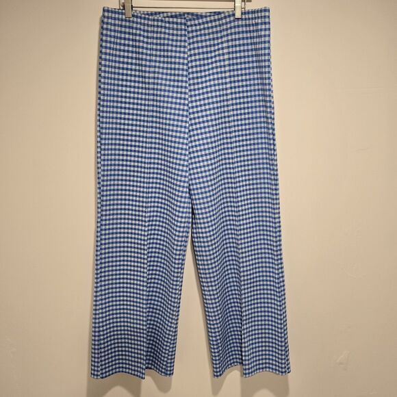 True Vintage 70s Sears Pants Womens 18 Wide Leg Blue Gingham Plaid Leisure USA - Picture 1 of 11